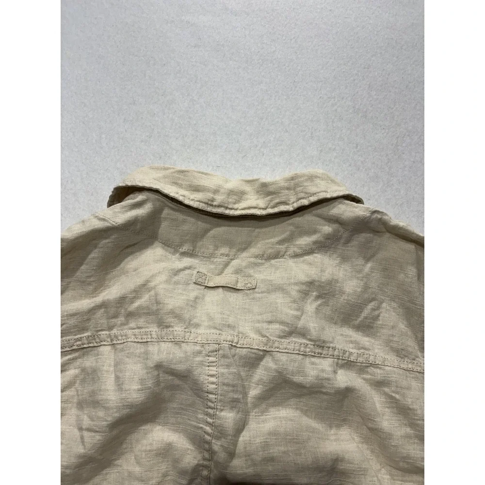 Free People Jacket Womens XS Beige Linen Cropped Button Front Drawstring Hem